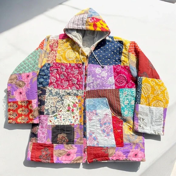 Ashley Taylor Kantha Patchwork Jacket Hooded Blanket Coat Unisex One Size New - Picture 4 of 5